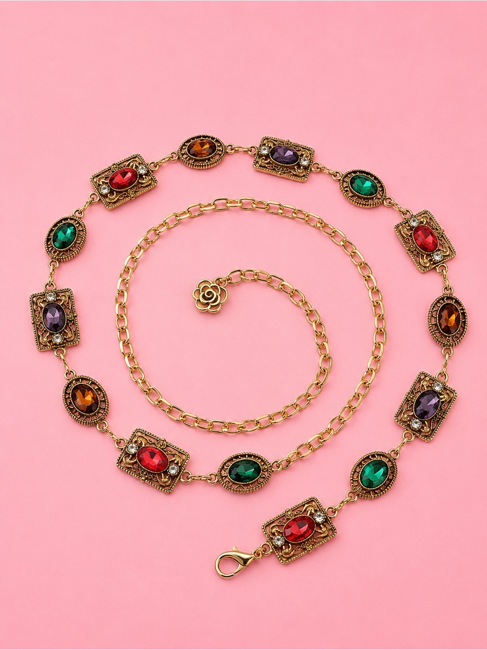 Vintage Multicolor Gemstone Chain Belt